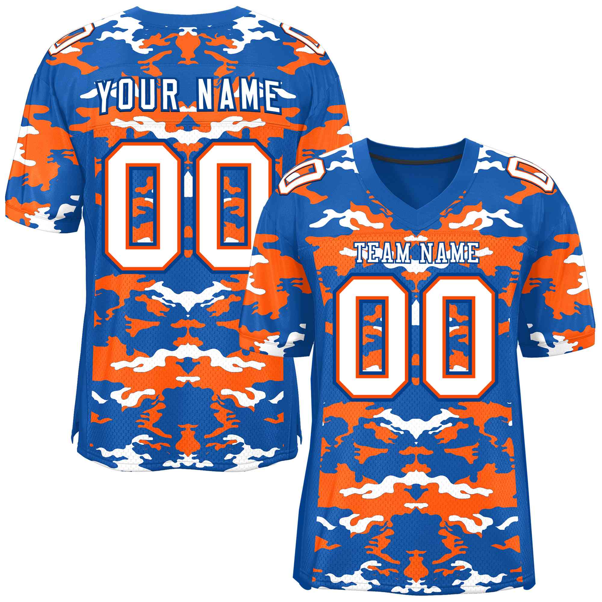 Custom Royal Orange-White Personalized Camo American Football Jersey | KXKSHOP