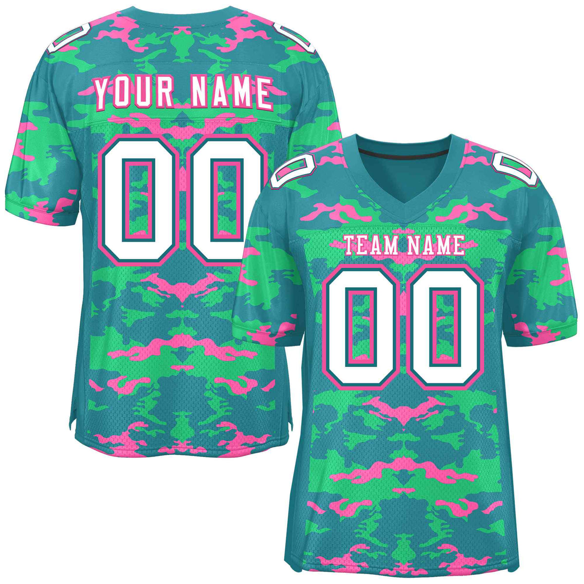 Custom Aqua Light Green-Pink Personalized Camo American Football Jersey | KXKSHOP