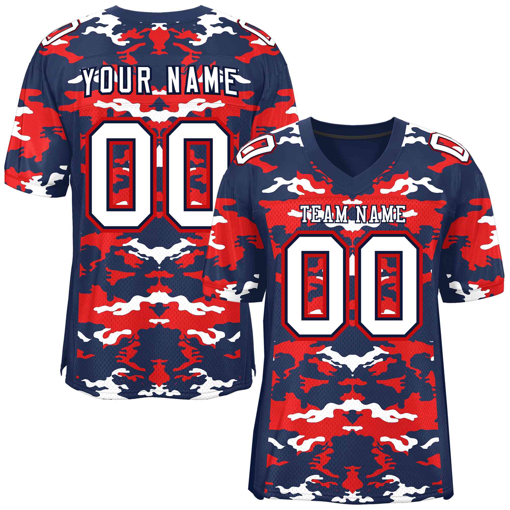 Custom Navy Red-White Personalized Camo American Football Jersey | KXKSHOP