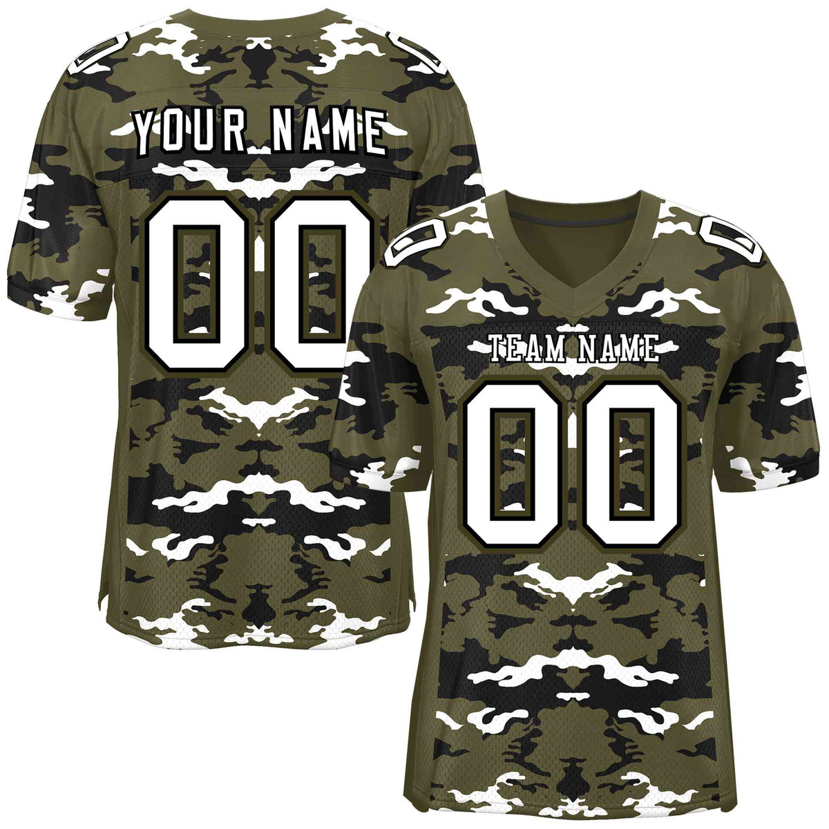 Custom Olive Black-White Personalized Camo American Football Jersey | KXKSHOP