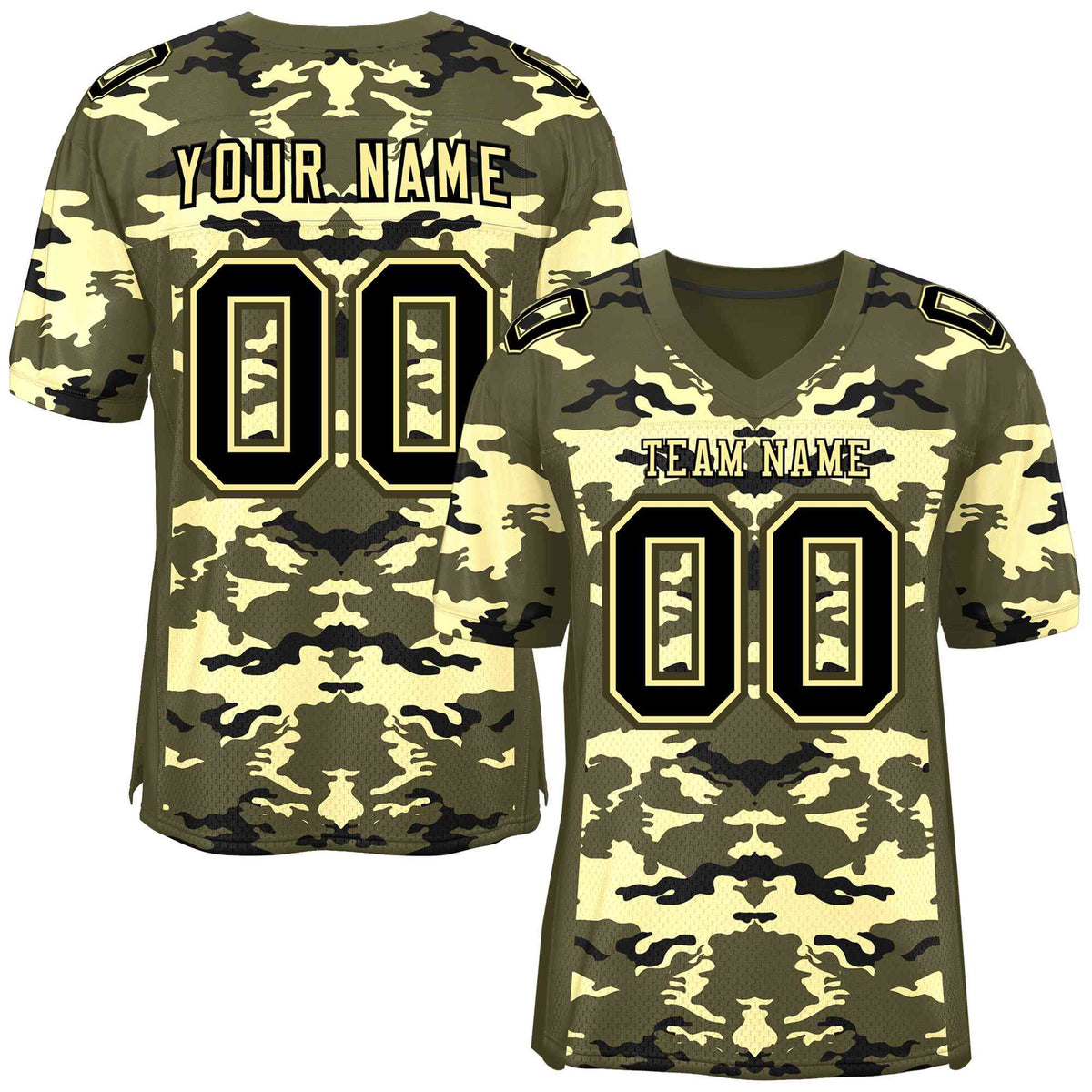 Custom Olive Cream-Black Personalized Camo American Football Jersey | KXKSHOP