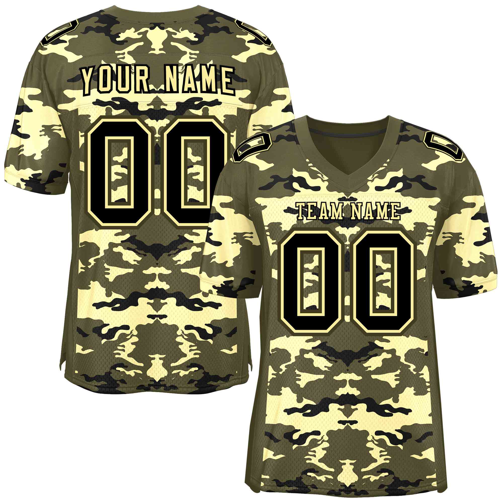Custom Olive Cream-Black Personalized Camo American Football Jersey | KXKSHOP