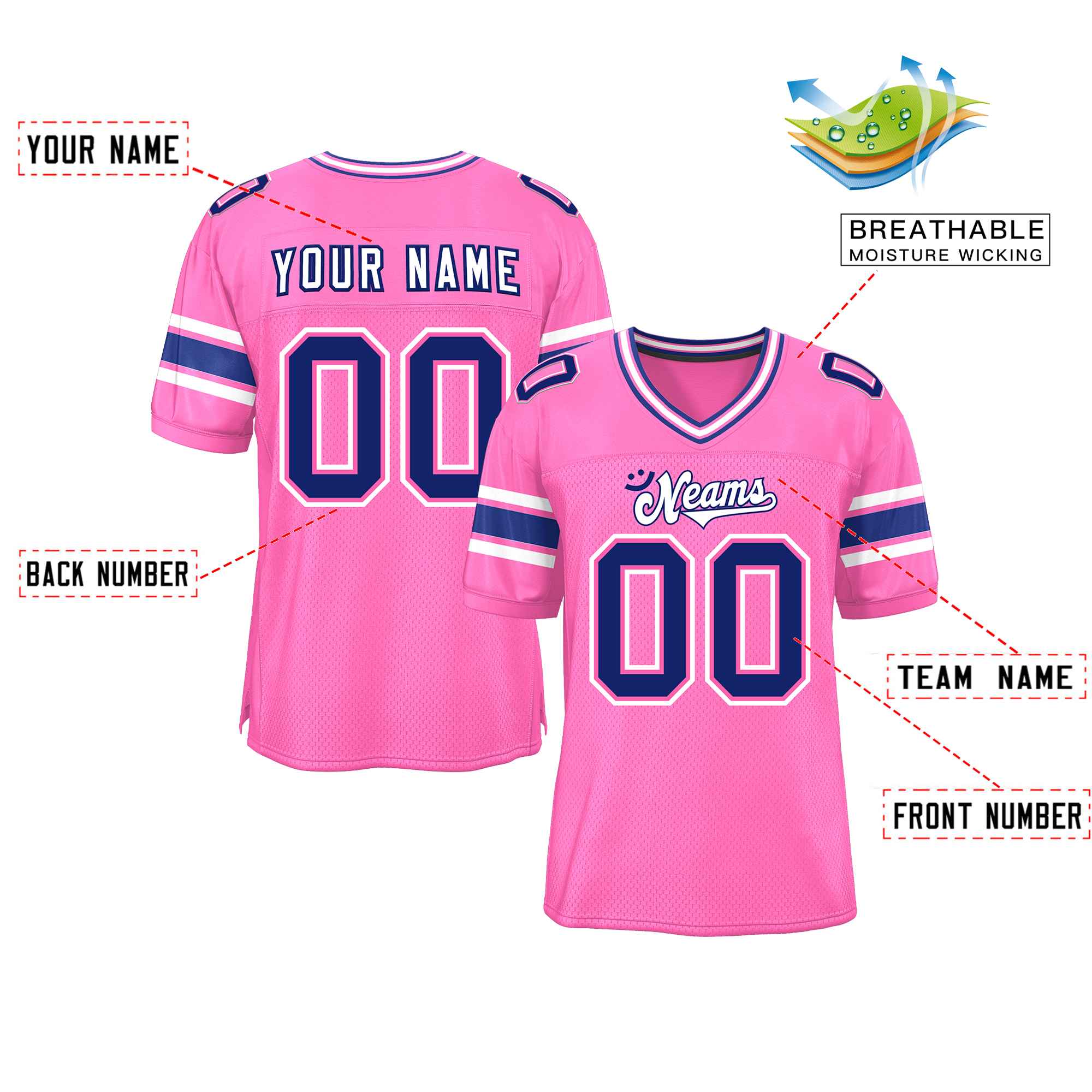 Custom Red Navy-White Classic Style Mesh American Football Jersey | KXKSHOP