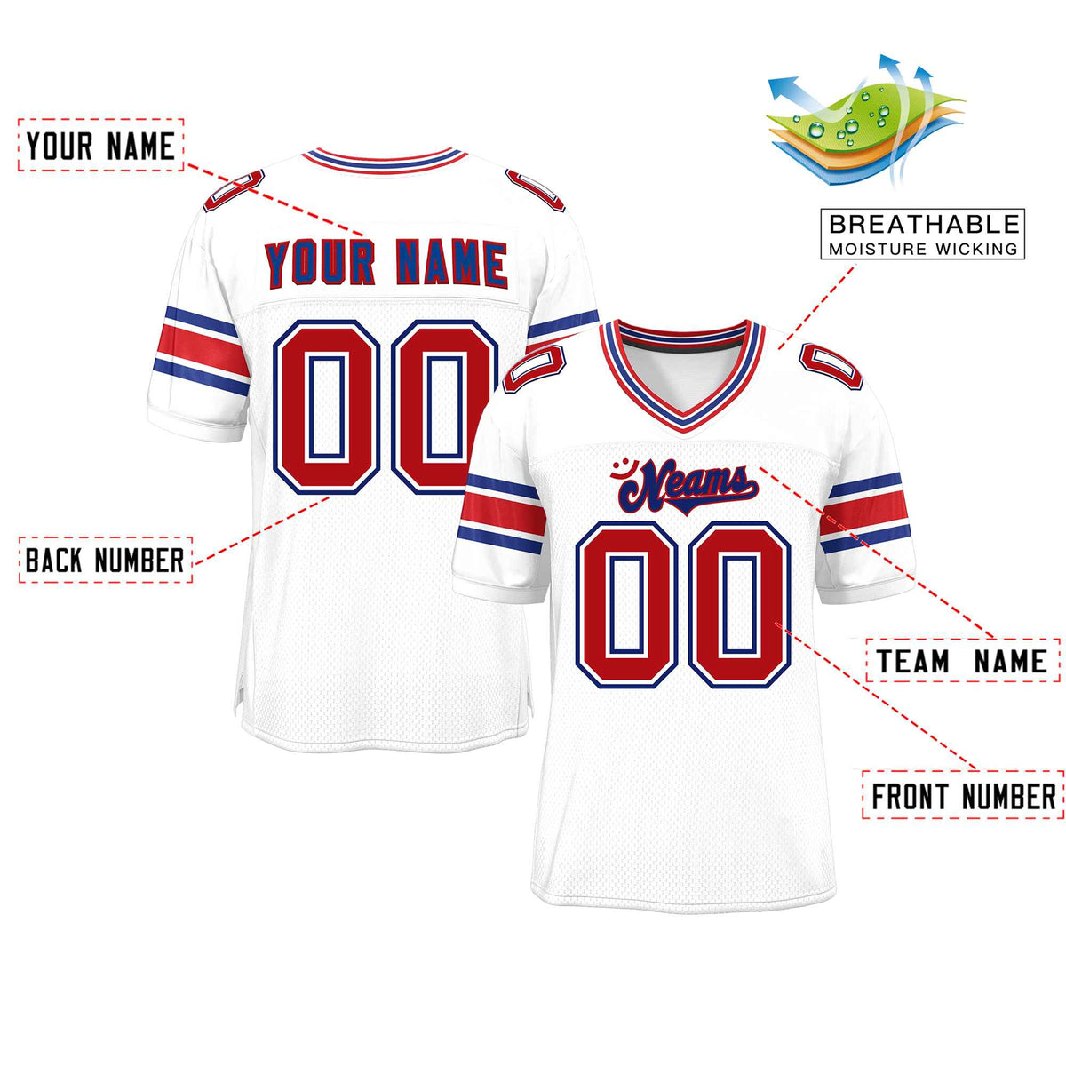 Custom Red Navy-White Classic Style Mesh American Football Jersey | KXKSHOP