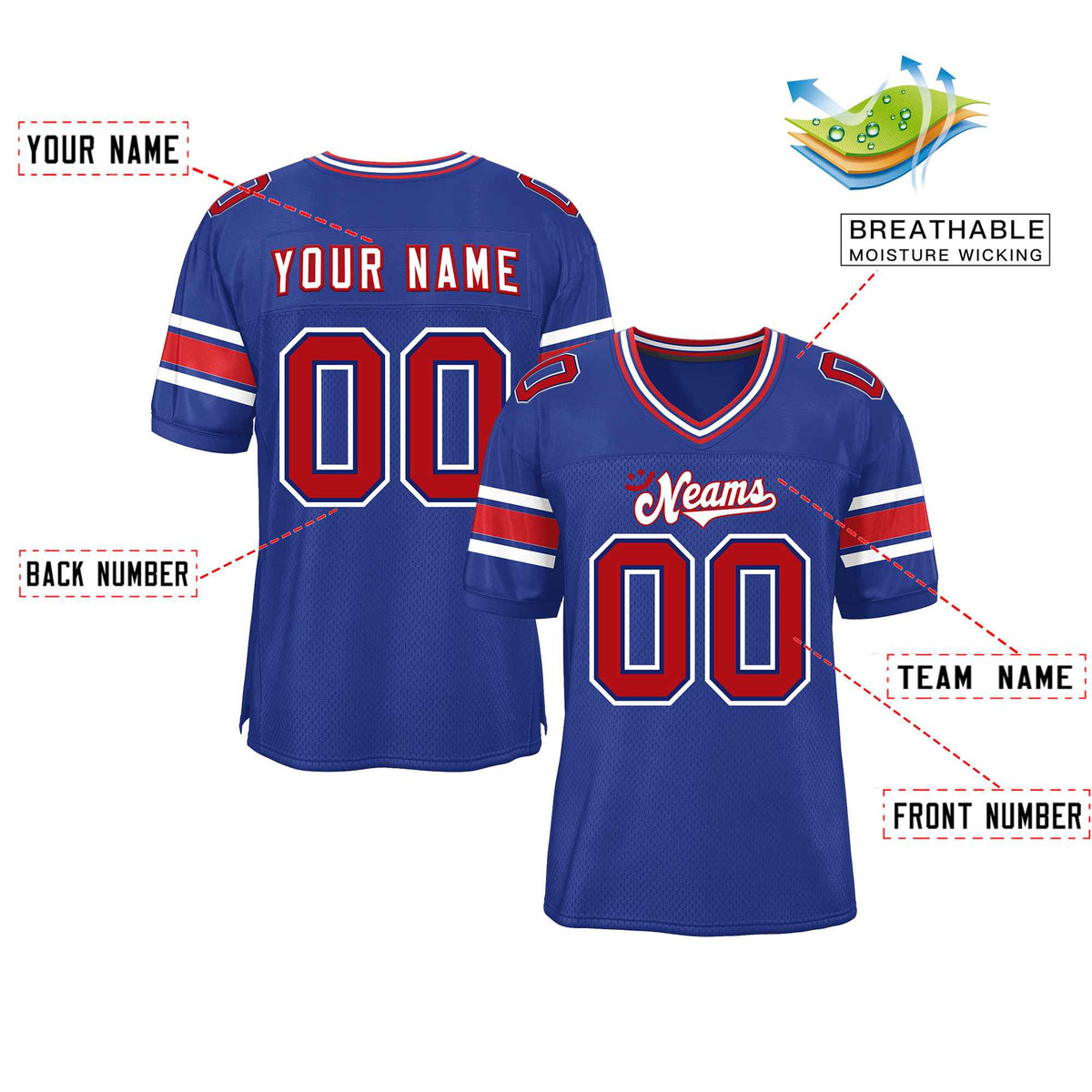 Custom Red Navy-White Classic Style Mesh American Football Jersey | KXKSHOP
