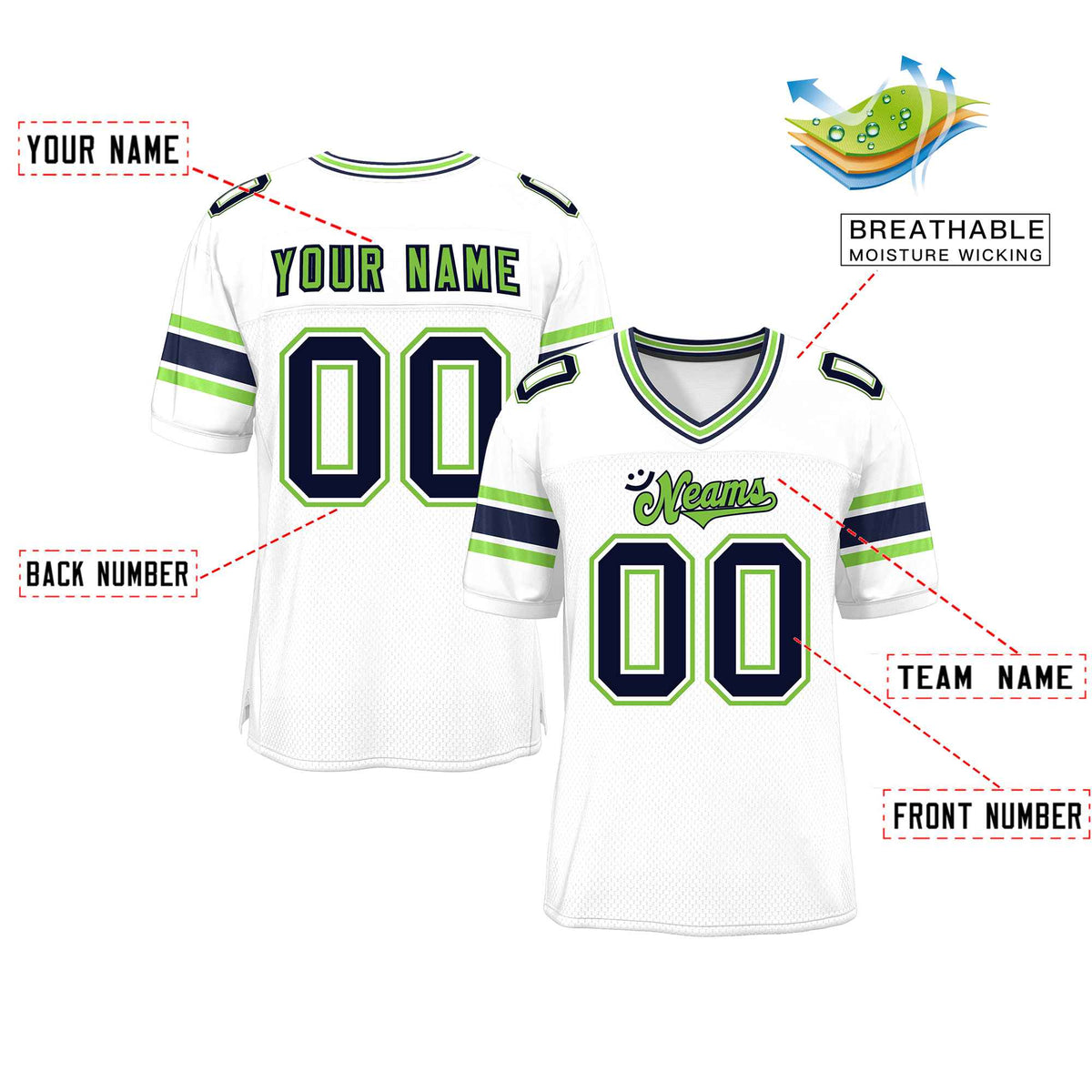 Custom Red Navy-White Classic Style Mesh American Football Jersey | KXKSHOP