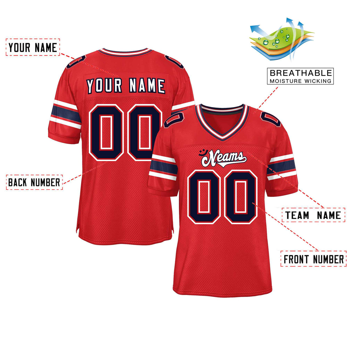 Custom Red Navy-White Classic Style Mesh American Football Jersey | KXKSHOP