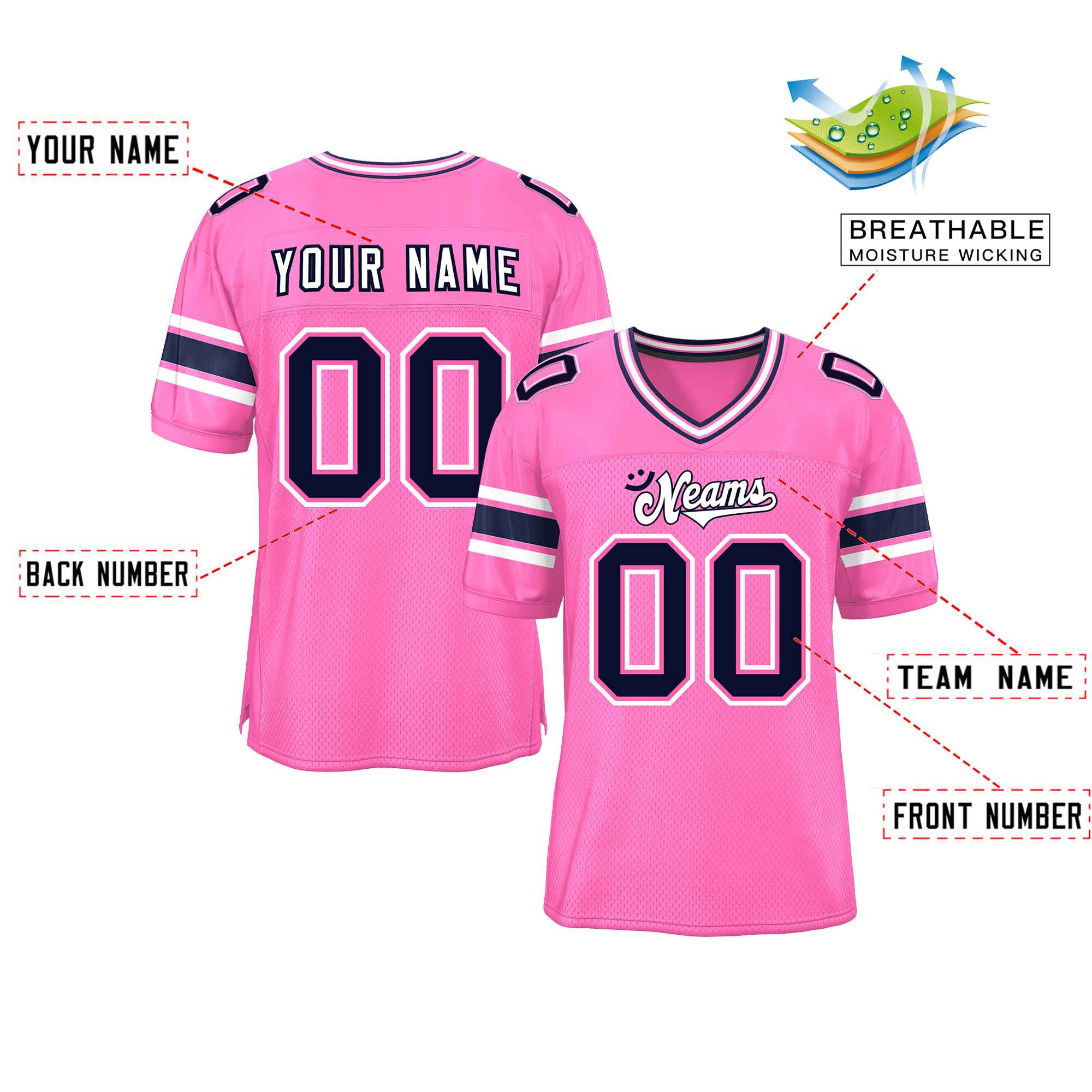 Custom Red Navy-White Classic Style Mesh American Football Jersey | KXKSHOP