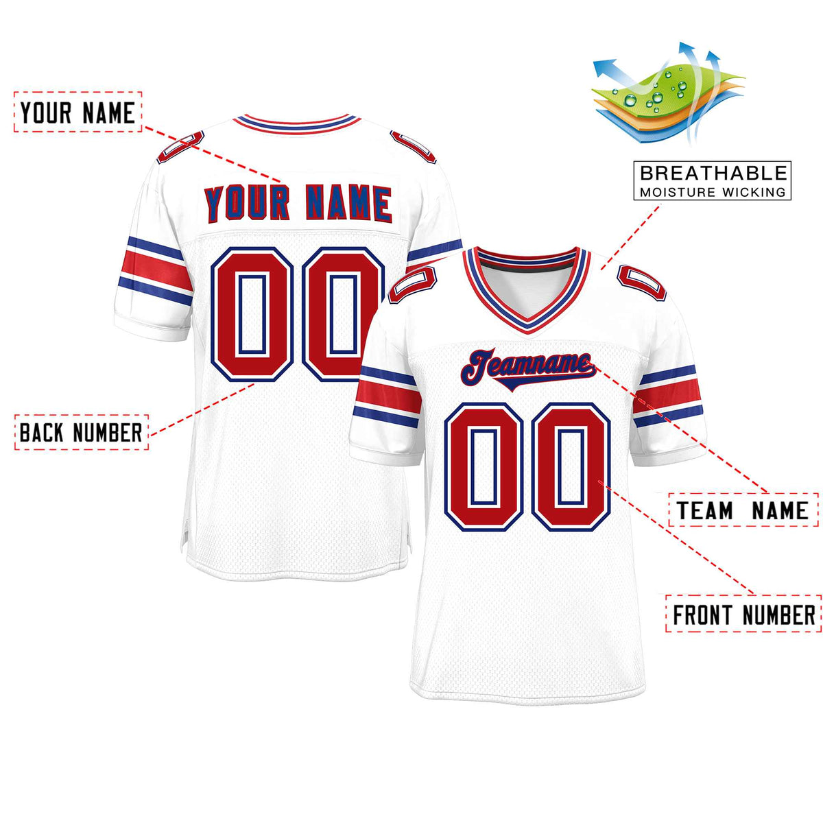 Custom Red Navy-White Classic Style Mesh American Football Jersey | KXKSHOP