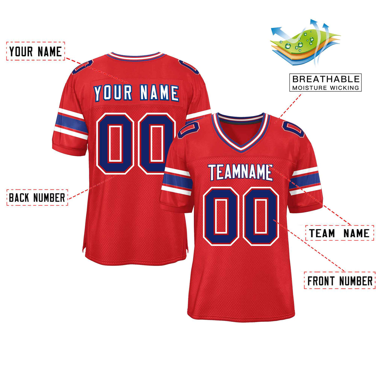 Custom Red Navy-White Classic Style Mesh American Football Jersey | KXKSHOP