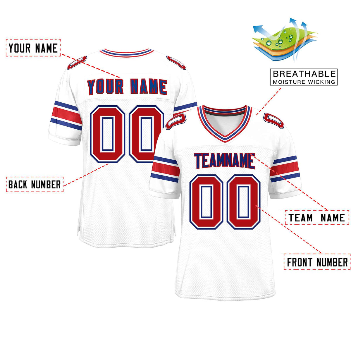 Custom Red Navy-White Classic Style Mesh American Football Jersey | KXKSHOP