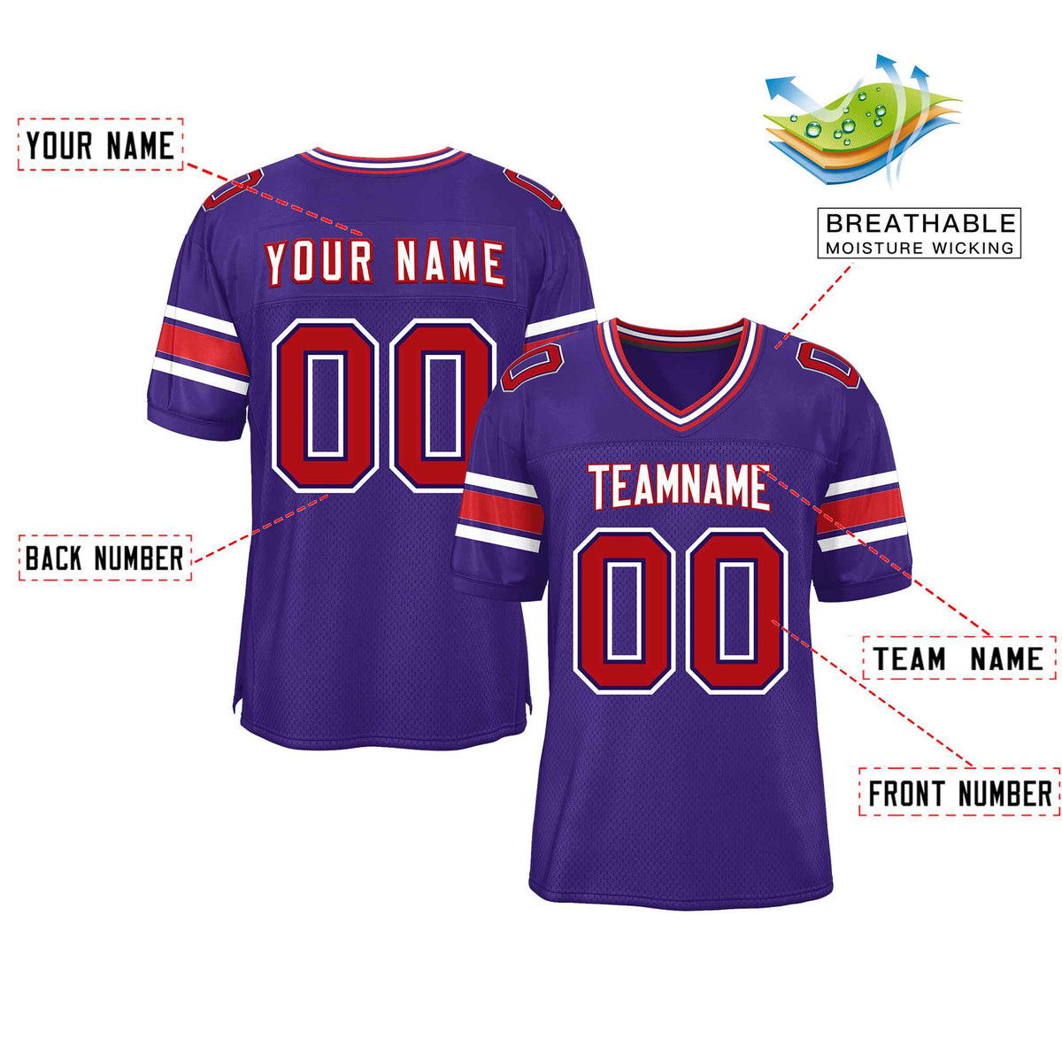 Custom Red Navy-White Classic Style Mesh American Football Jersey | KXKSHOP