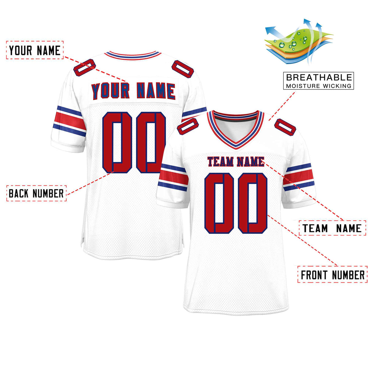 Custom Red Navy-White Classic Style Mesh American Football Jersey | KXKSHOP