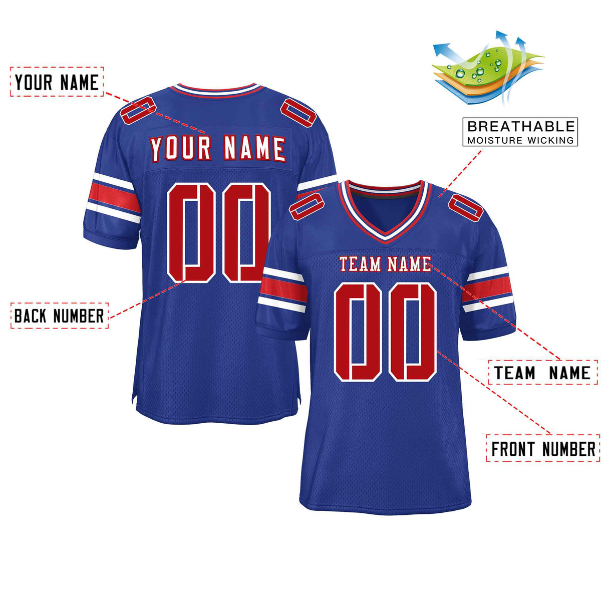 Custom Red Navy-White Classic Style Mesh American Football Jersey | KXKSHOP