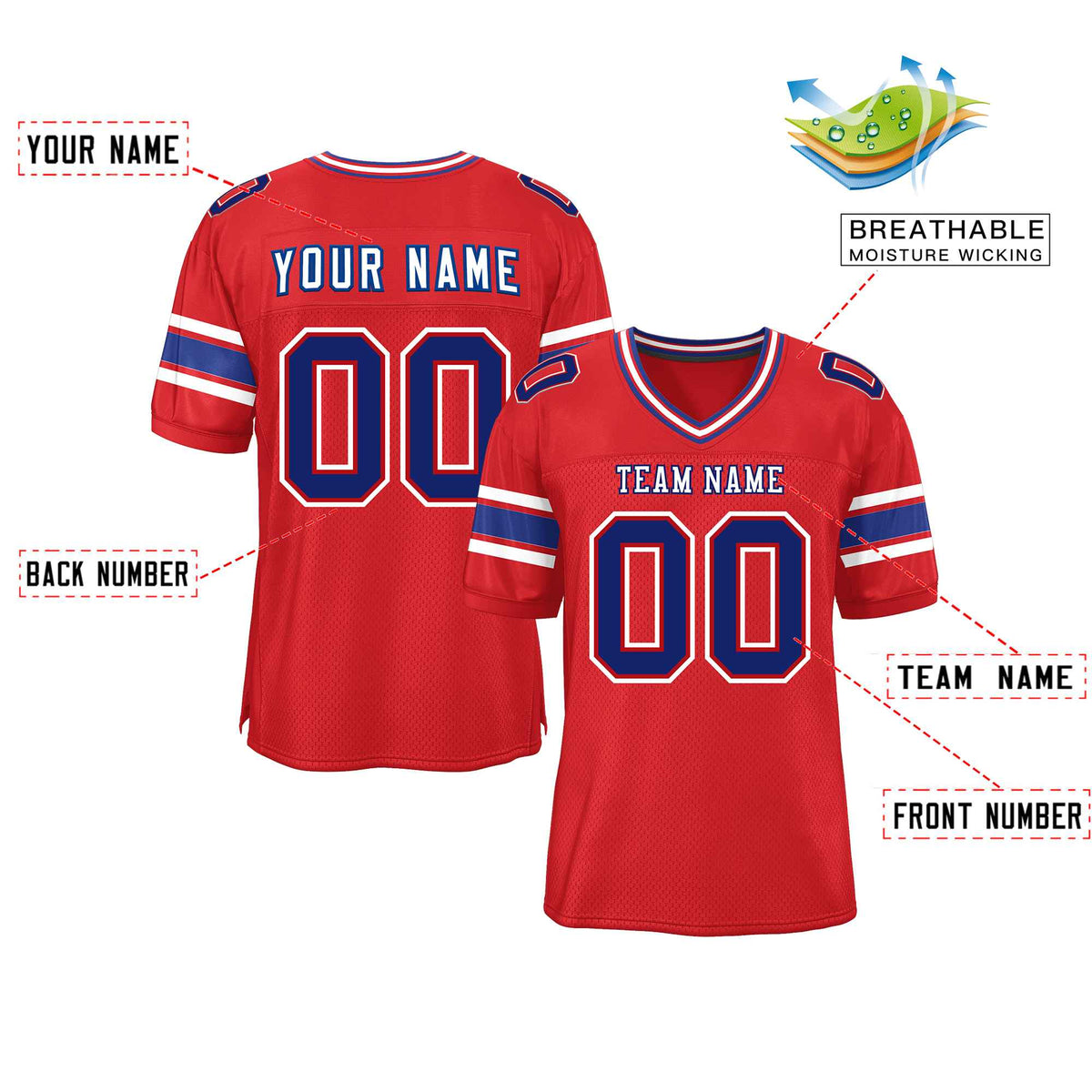 Custom Red Navy-White Classic Style Mesh American Football Jersey | KXKSHOP