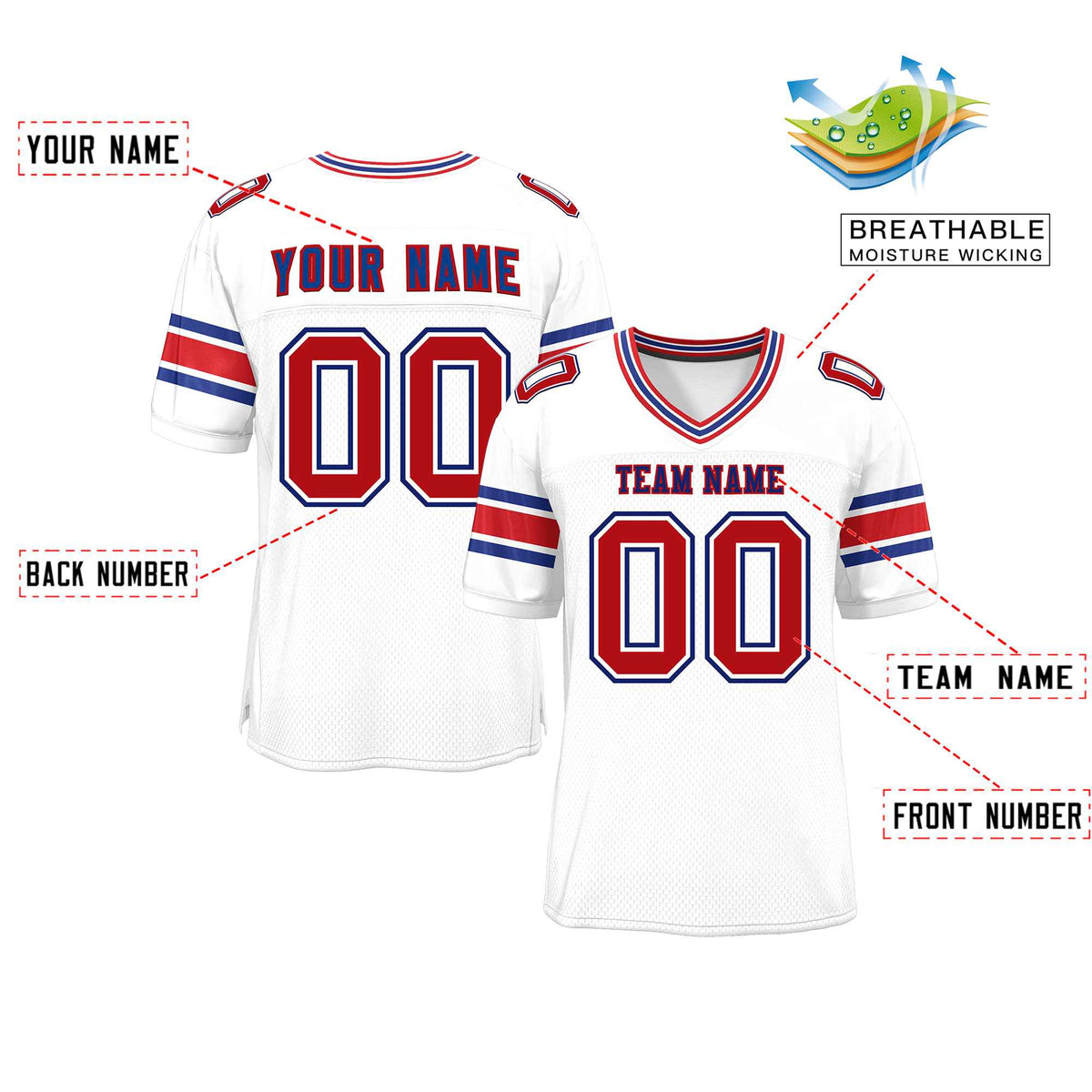 Custom Red Navy-White Classic Style Mesh American Football Jersey | KXKSHOP