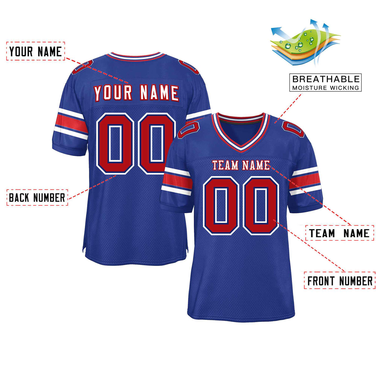 Custom Red Navy-White Classic Style Mesh American Football Jersey | KXKSHOP
