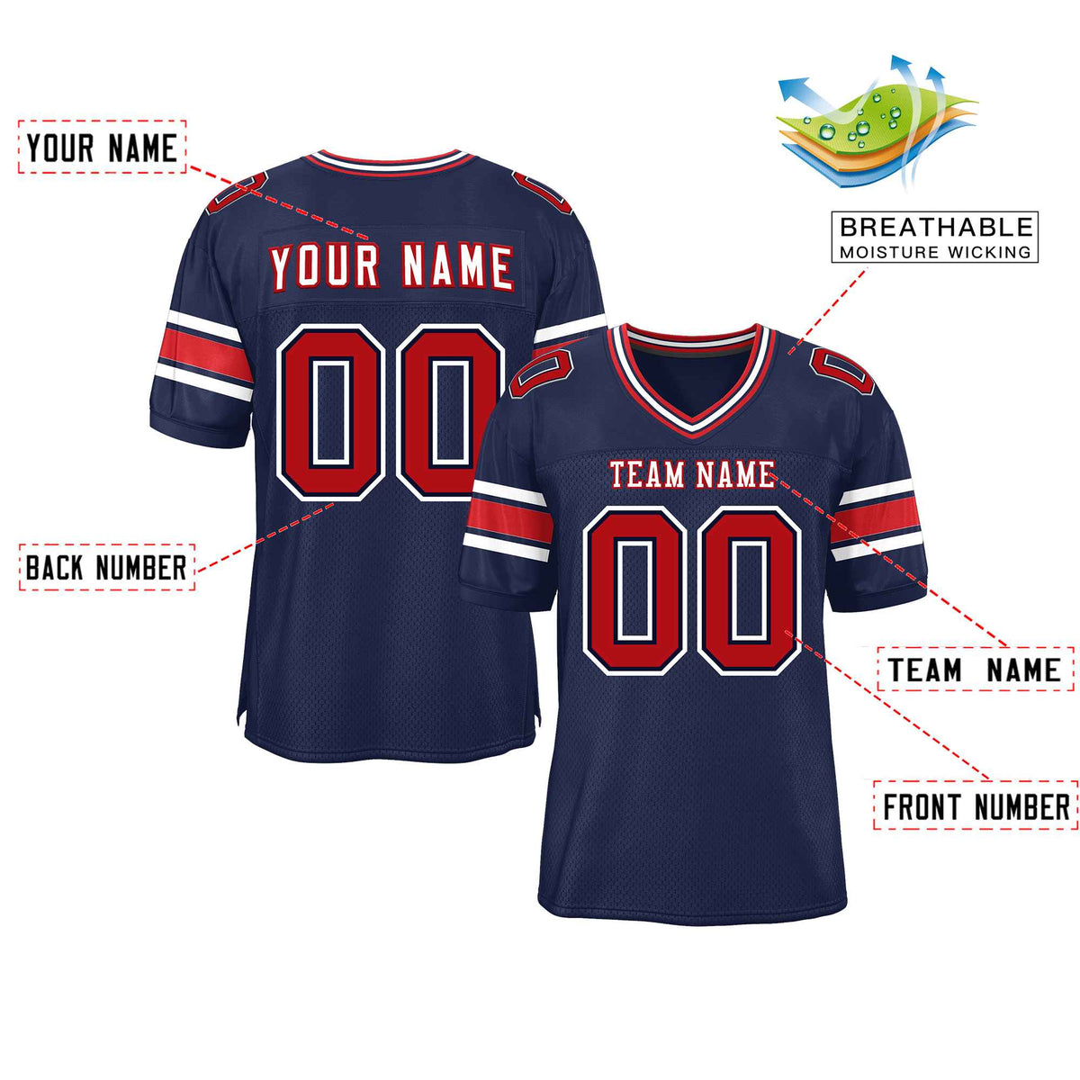 Custom Red Navy-White Classic Style Mesh American Football Jersey | KXKSHOP