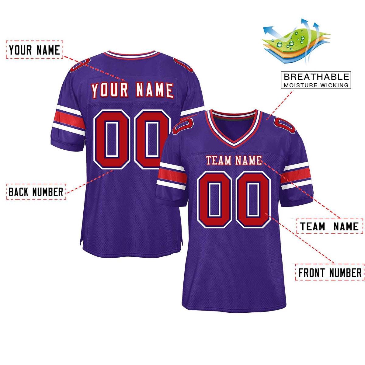 Custom Red Navy-White Classic Style Mesh American Football Jersey | KXKSHOP
