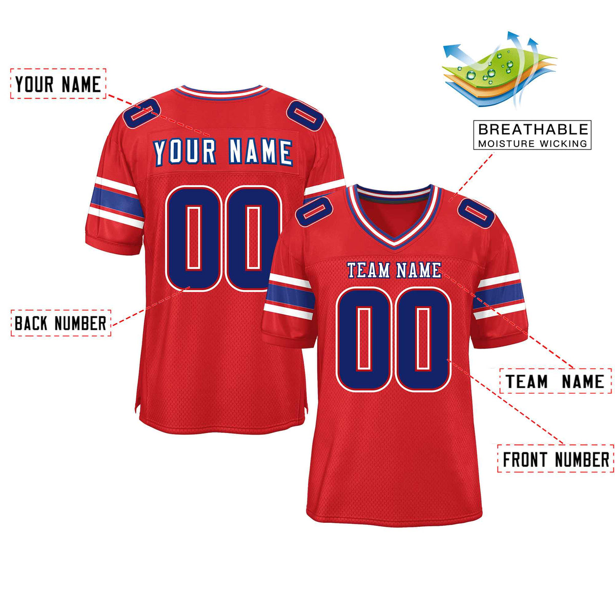 Custom Red Navy-White Classic Style Mesh American Football Jersey | KXKSHOP
