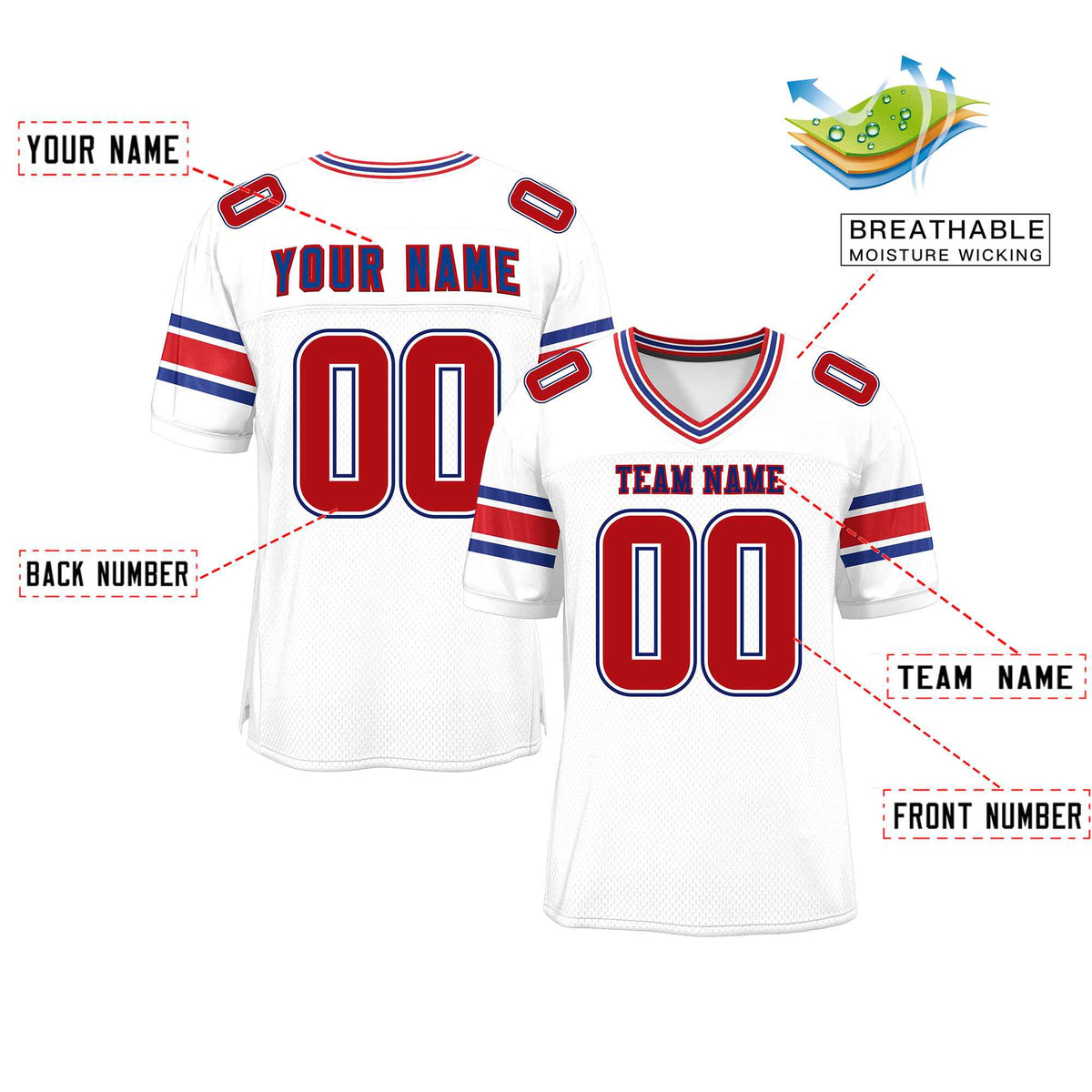 Custom Red Navy-White Classic Style Mesh American Football Jersey | KXKSHOP