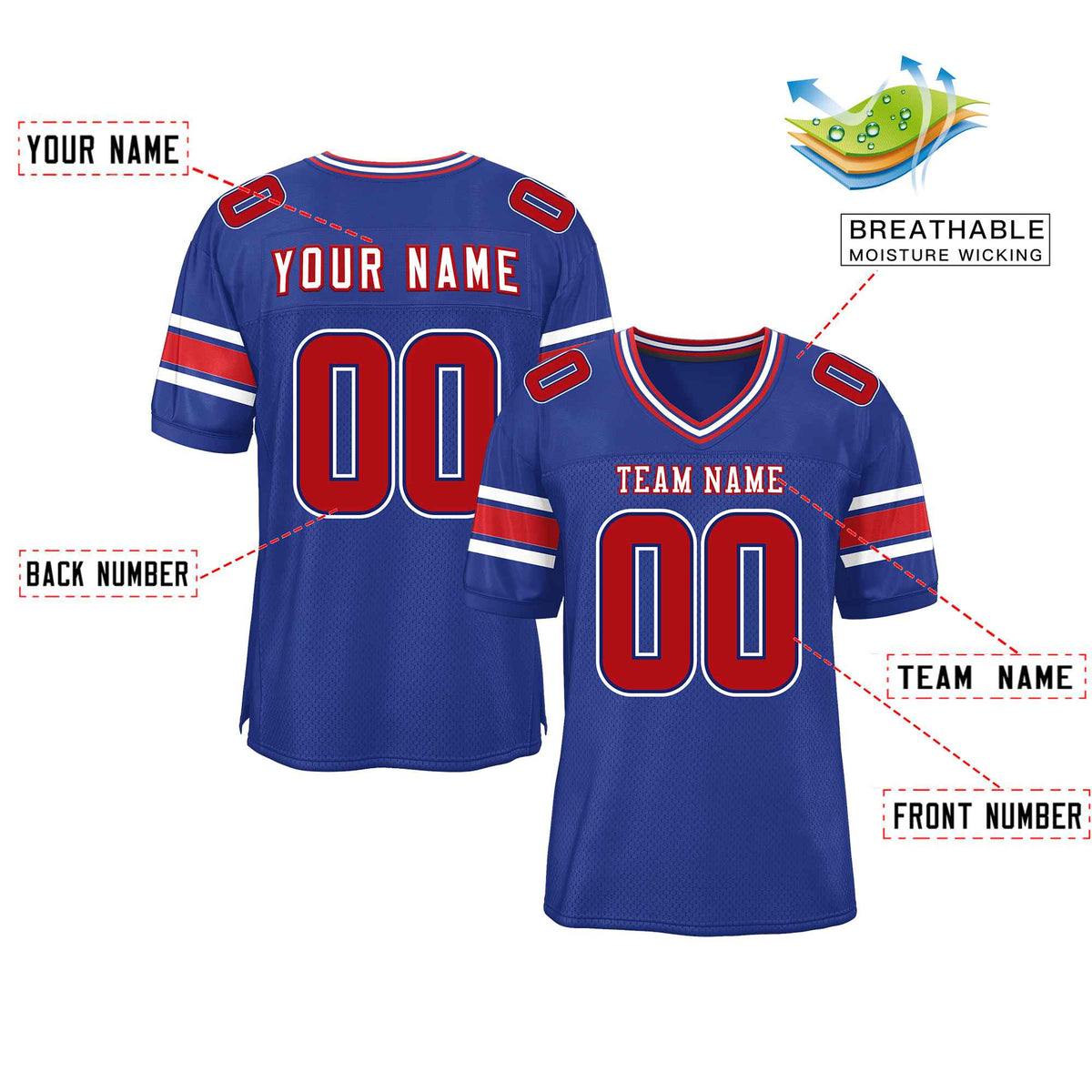 Custom Red Navy-White Classic Style Mesh American Football Jersey | KXKSHOP