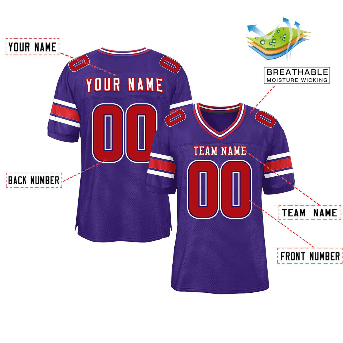 Custom Red Navy-White Classic Style Mesh American Football Jersey | KXKSHOP
