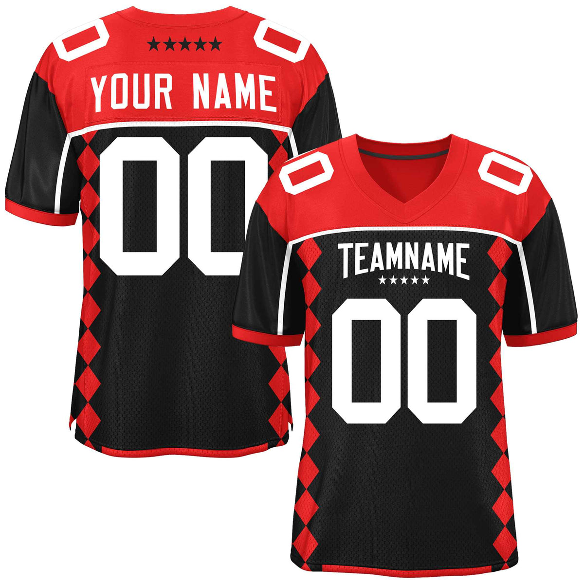 Custom Red Black Raglan Sleeves Side Blocks Pattern Authentic American Football Jersey