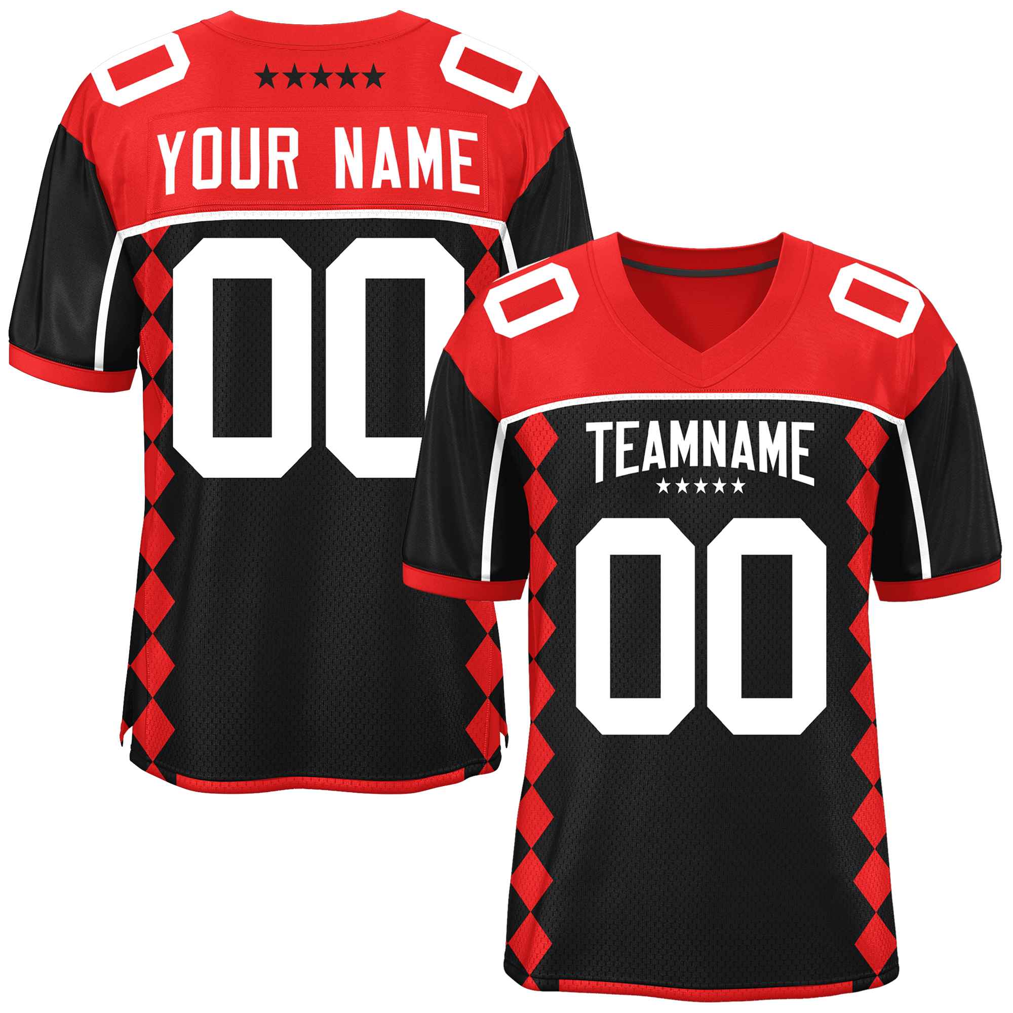Custom Red Black Raglan Sleeves Side Blocks Pattern Authentic American Football Jersey