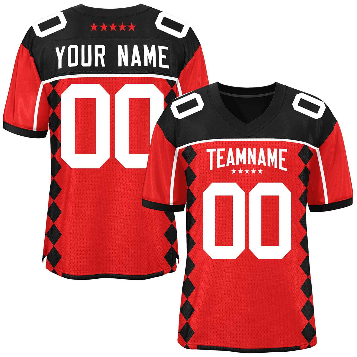 Custom Black Red Raglan Sleeves Side Blocks Pattern Authentic American Football Jersey