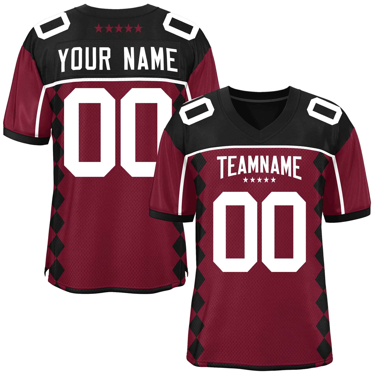 Custom Black Cardinal Raglan Sleeves Side Blocks Pattern Authentic American Football Jersey