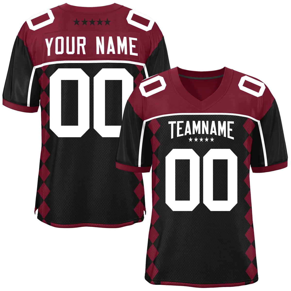 Custom Cardinal Black Raglan Sleeves Side Blocks Pattern Authentic American Football Jersey