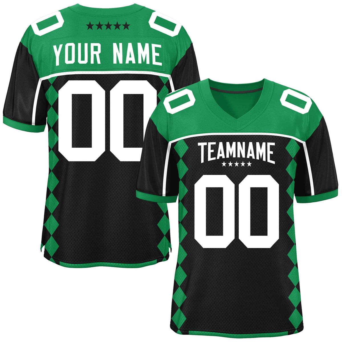 Custom Kelly Green Black Raglan Sleeves Side Blocks Pattern Authentic American Football Jersey