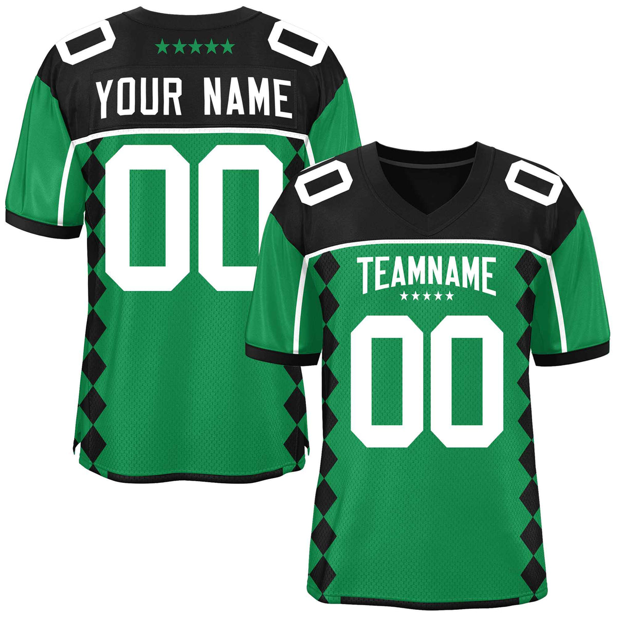 Custom Black Kelly Green Raglan Sleeves Side Blocks Pattern Authentic American Football Jersey