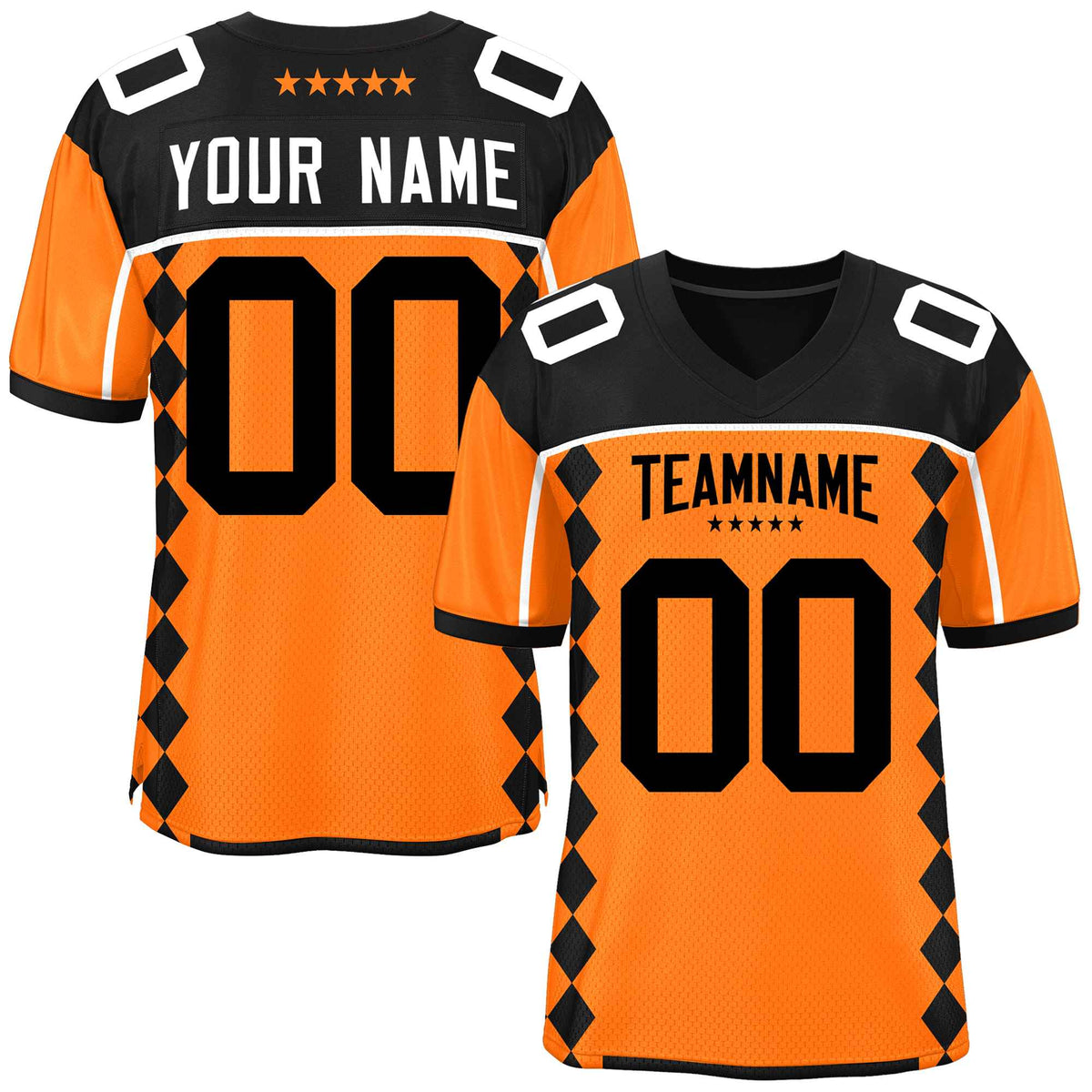 Custom Black Orange Raglan Sleeves Side Blocks Pattern Authentic American Football Jersey
