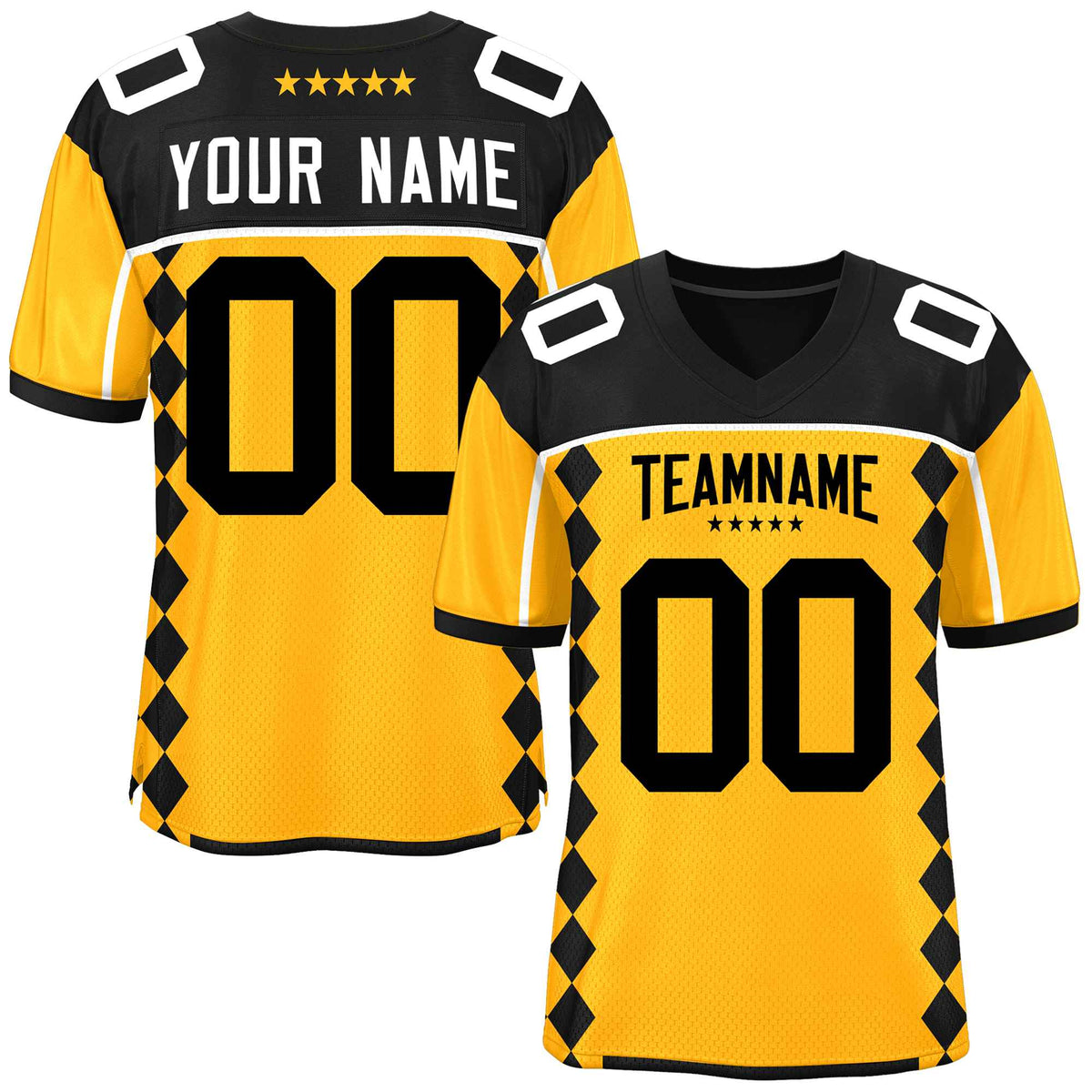 Custom Black Yellow Raglan Sleeves Side Blocks Pattern Authentic American Football Jersey