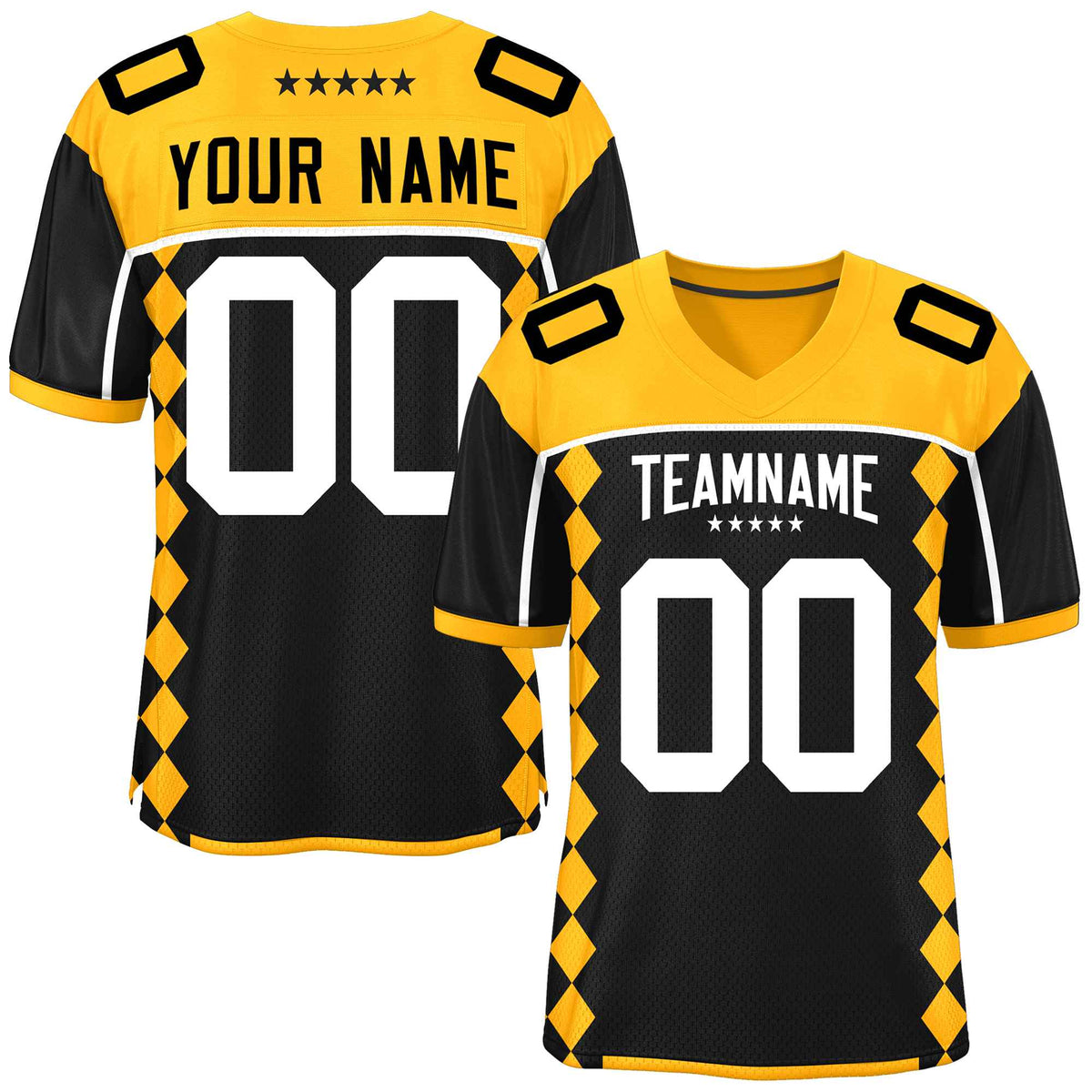 Custom Yellow Black Raglan Sleeves Side Blocks Pattern Authentic American Football Jersey