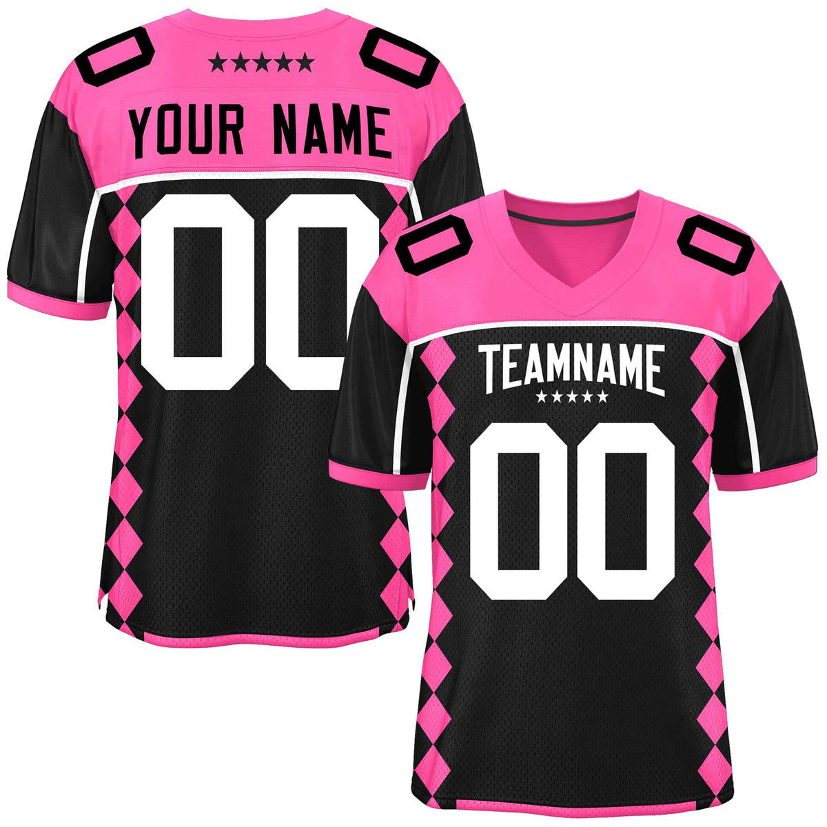 Custom Pink Black Raglan Sleeves Side Blocks Pattern Authentic American Football Jersey