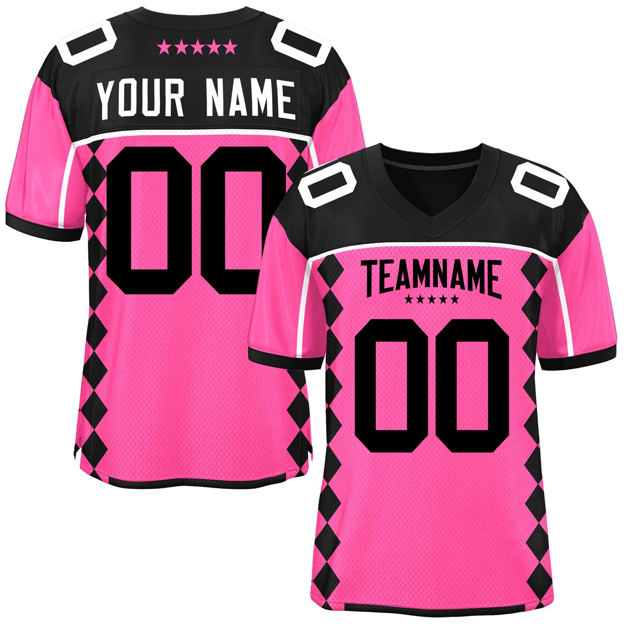 Custom Black Pink Raglan Sleeves Side Blocks Pattern Authentic American Football Jersey