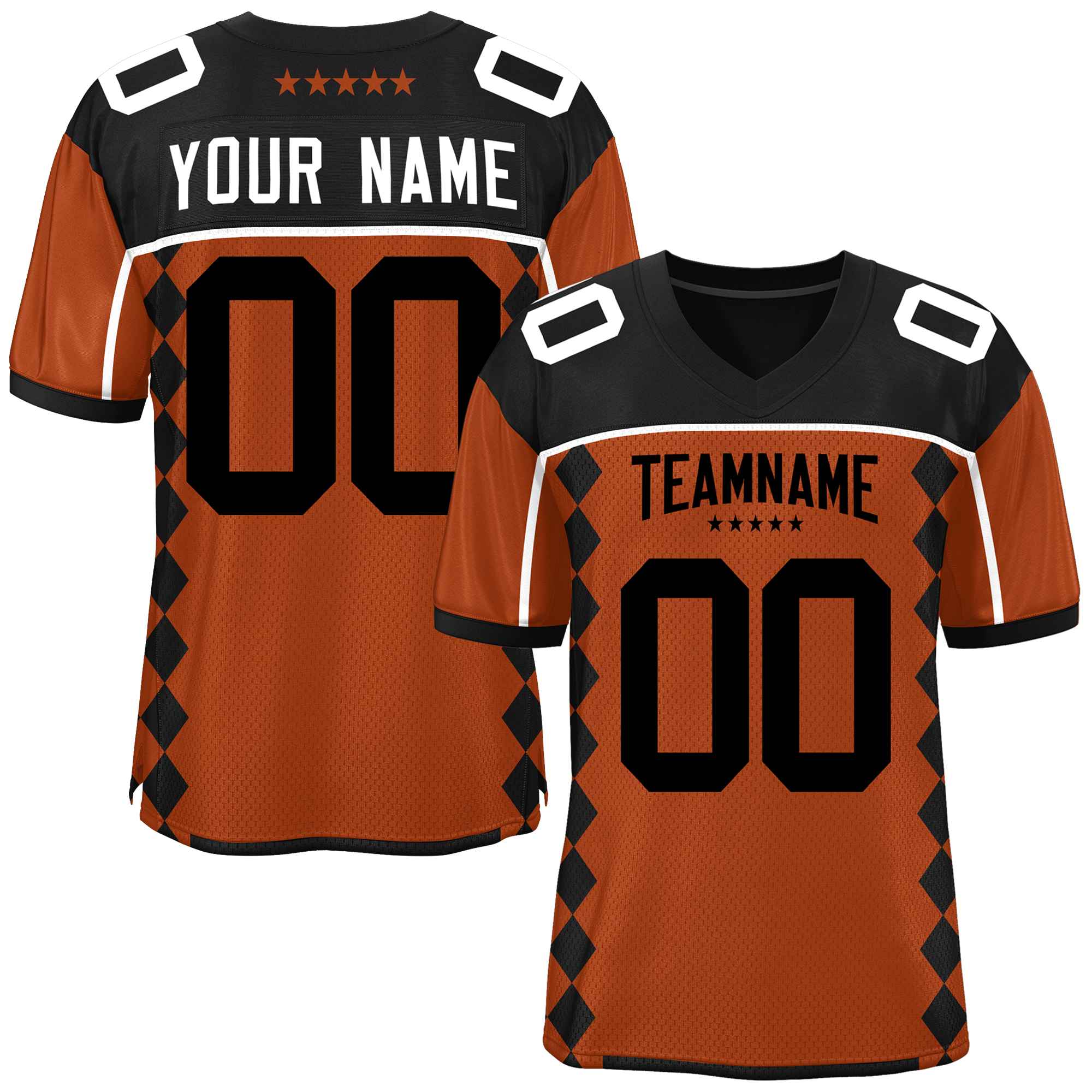 Custom Texas Orange Black Raglan Sleeves Side Blocks Pattern Authentic American Football Jersey