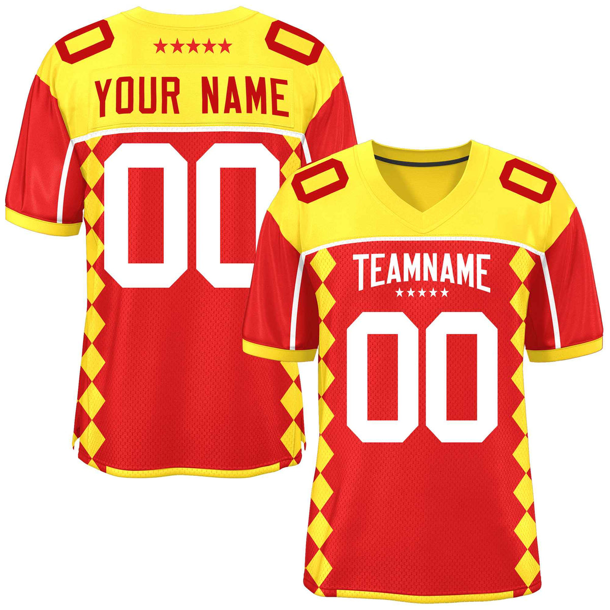 Custom Gold Red Raglan Sleeves Side Blocks Pattern Authentic American Football Jersey