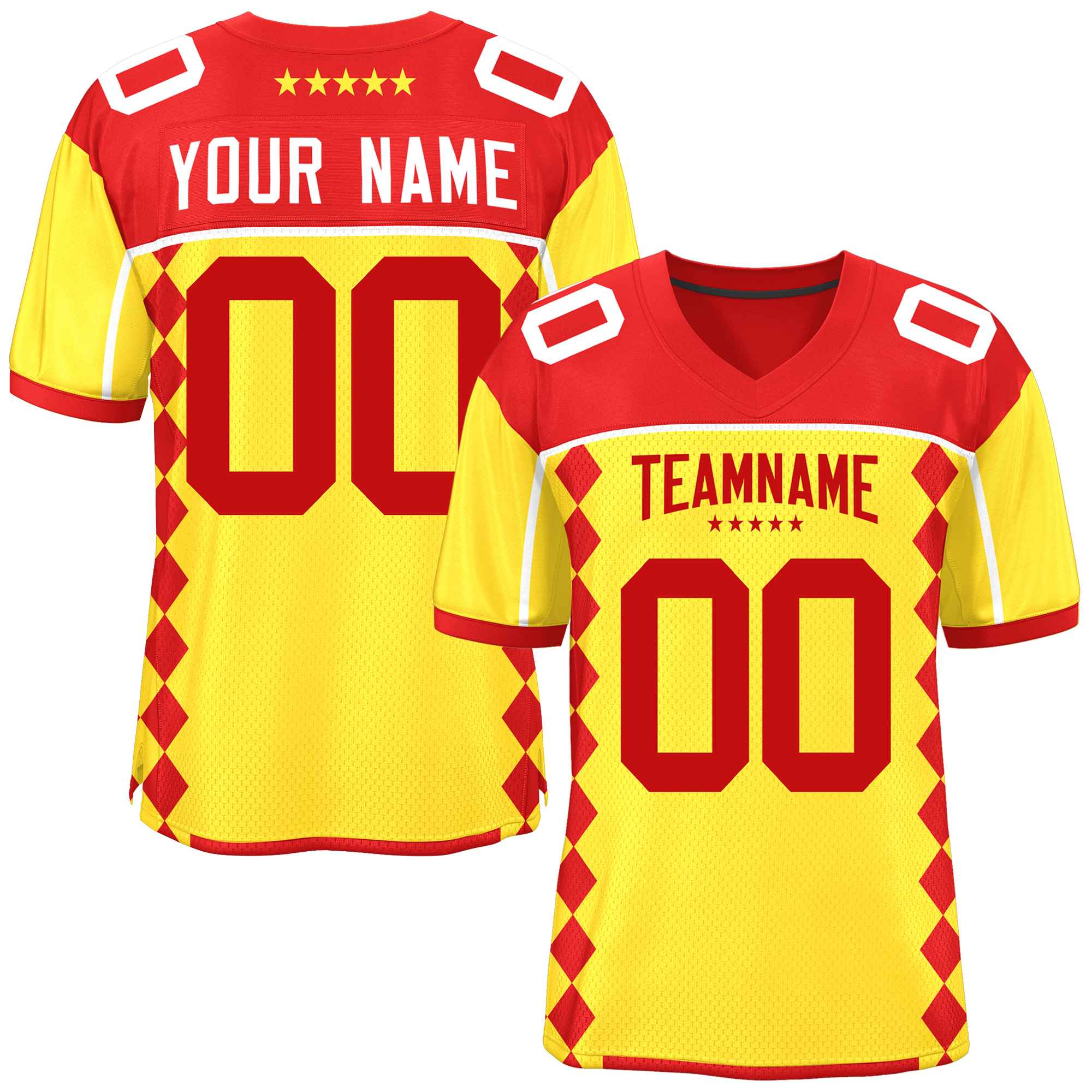 Custom Red Gold Raglan Sleeves Side Blocks Pattern Authentic American Football Jersey