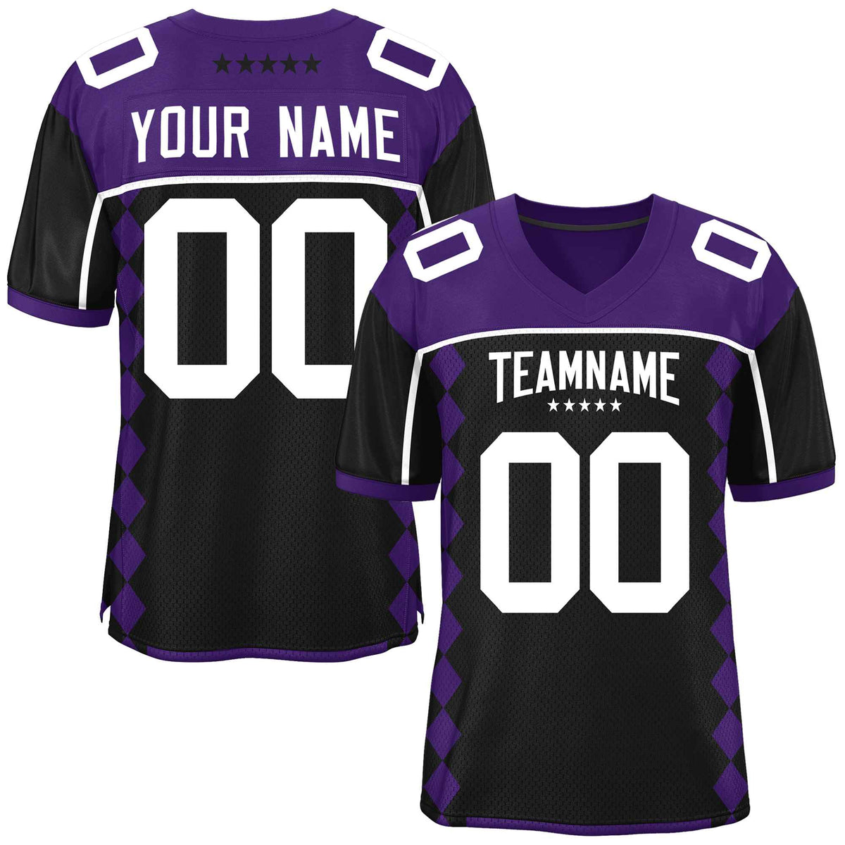 Custom Purple Black Raglan Sleeves Side Blocks Pattern Authentic American Football Jersey