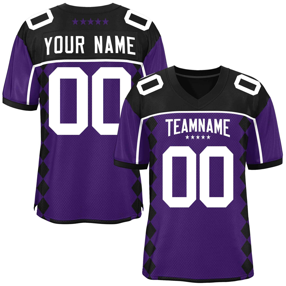 Custom Black Purple Raglan Sleeves Side Blocks Pattern Authentic American Football Jersey
