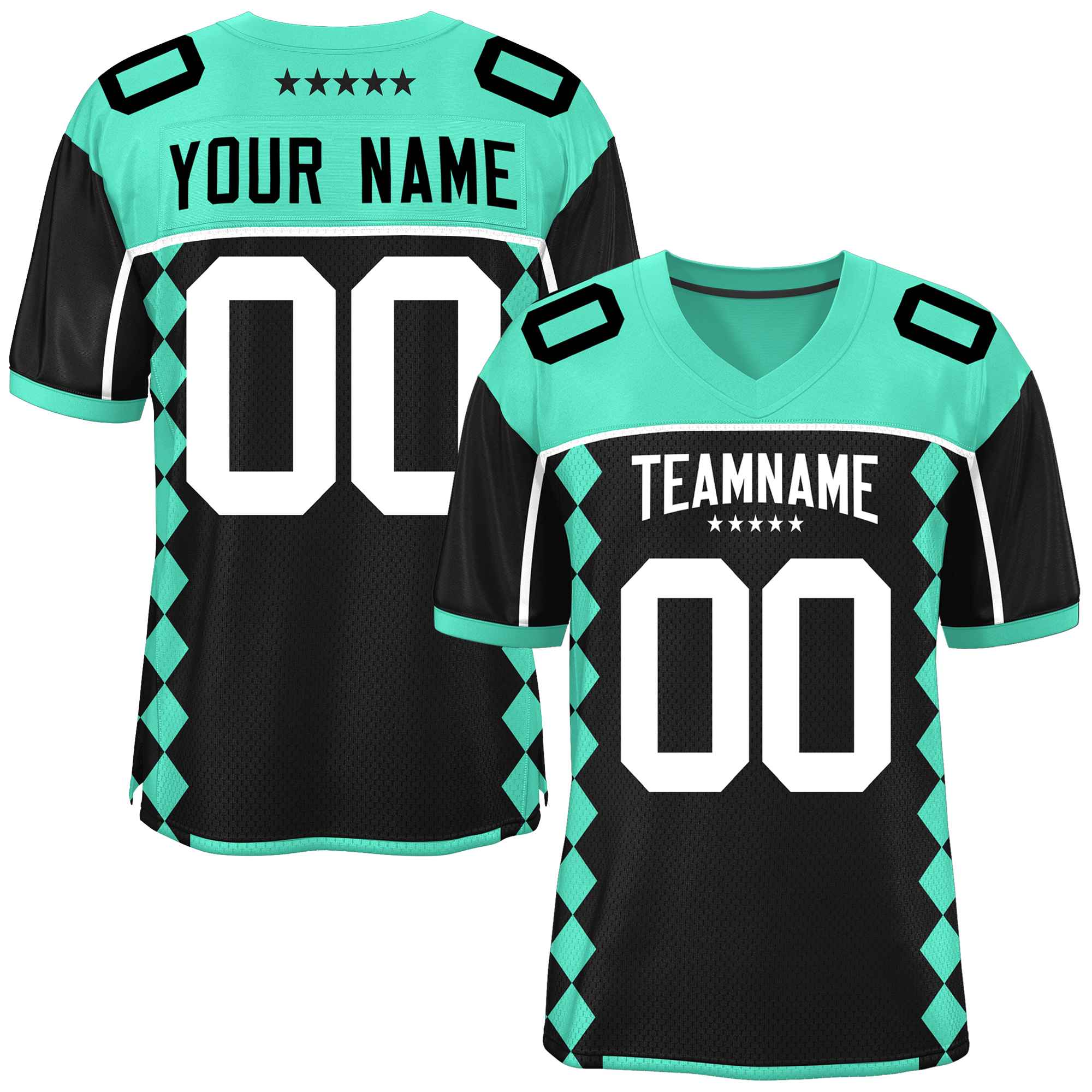 Custom Bright Green Black Raglan Sleeves Side Blocks Pattern Authentic American Football Jersey