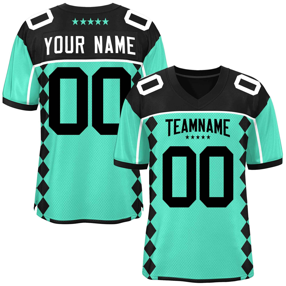 Custom Black Bright Green Raglan Sleeves Side Blocks Pattern Authentic American Football Jersey