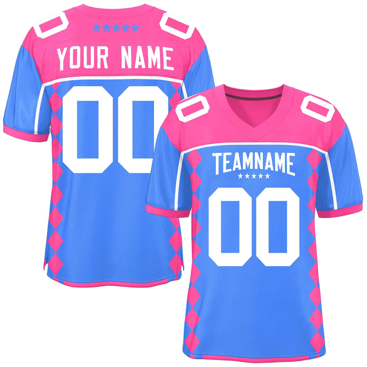 Custom Pink Powder Blue Raglan Sleeves Side Blocks Pattern Authentic American Football Jersey