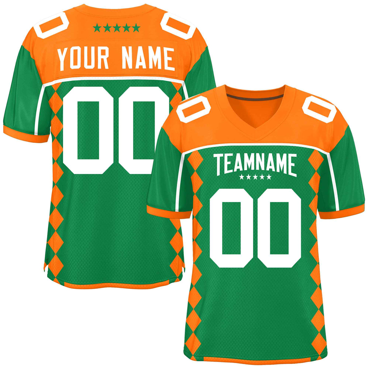 Custom Orange Kelly Green Raglan Sleeves Side Blocks Pattern Authentic American Football Jersey