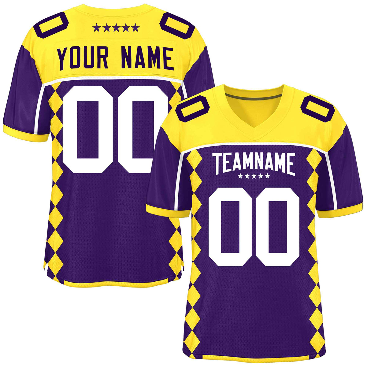 Custom Gold Purple Raglan Sleeves Side Blocks Pattern Authentic American Football Jersey