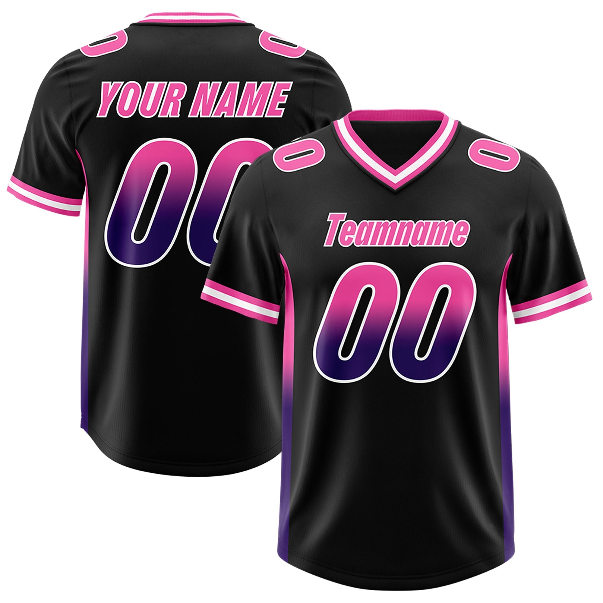 Custom Black Pink and Purple Sides Gradient Fashion Personalized Team American Football Jersey